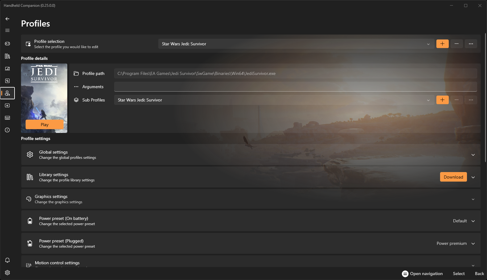 Handheld Companion game profile settings